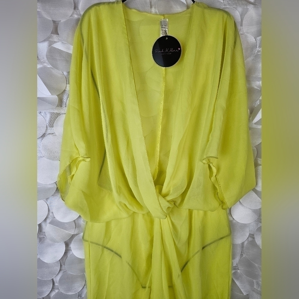 Sheer Yellow Kimono Wrap‎ Dress | Flowy & Flirty Cover-Up - Picture 5 of 5